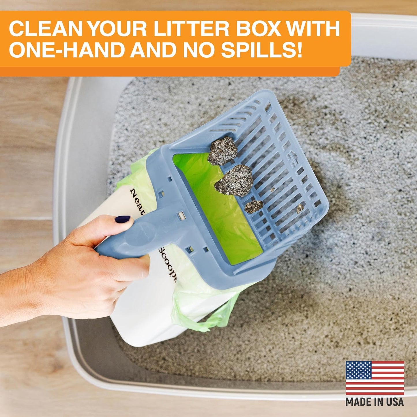 Neater Pet Brands Neater Scooper Standard Cat Litter Scoop, 15 Refill Bags – Mess-Free Cat Litter Scooper with Bag, Spill-Proof Kitty Box Sifter, Bin Doubles as Scoop Holder, For Single-Cat Households