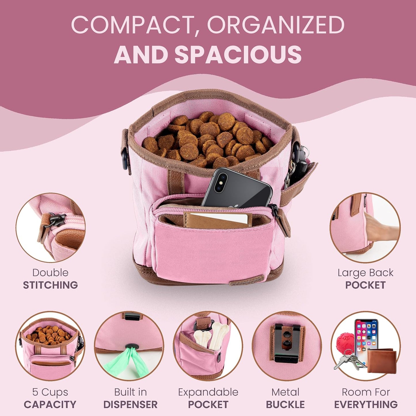 BEAU&FUR Dog Treat Pouch with Clicker for Training - Hands-Free Dog Treat Bag with Magnetic Closure, Built-in Poop Bag Holder Pocket