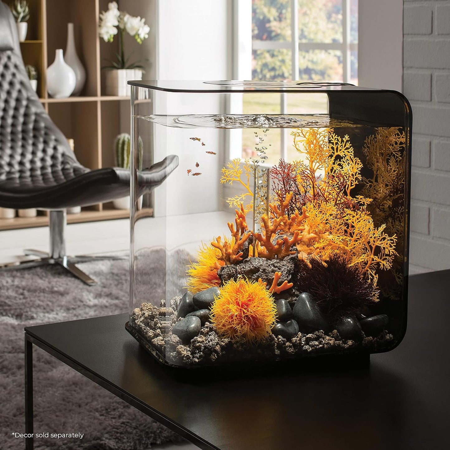 biOrb Flow 30 Acrylic 8-Gallon Aquarium with White LED Lights Modern Tank for Tabletop Display, Black