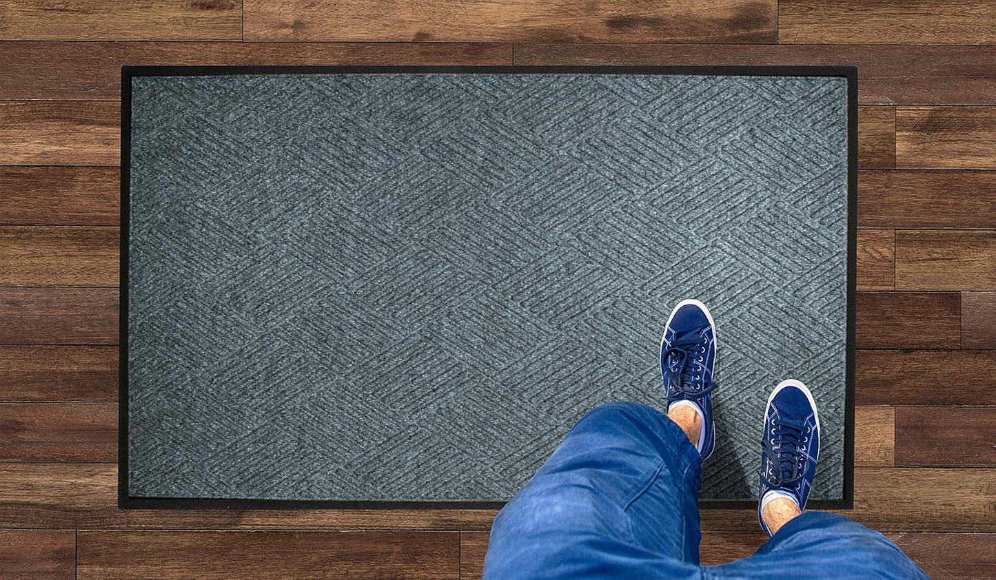 WaterHog Diamond | Commercial-Grade Entrance Mat with Rubber Border – Indoor/Outdoor, Quick Drying, Stain Resistant Door Mat (Bluestone, 3' x 12')
