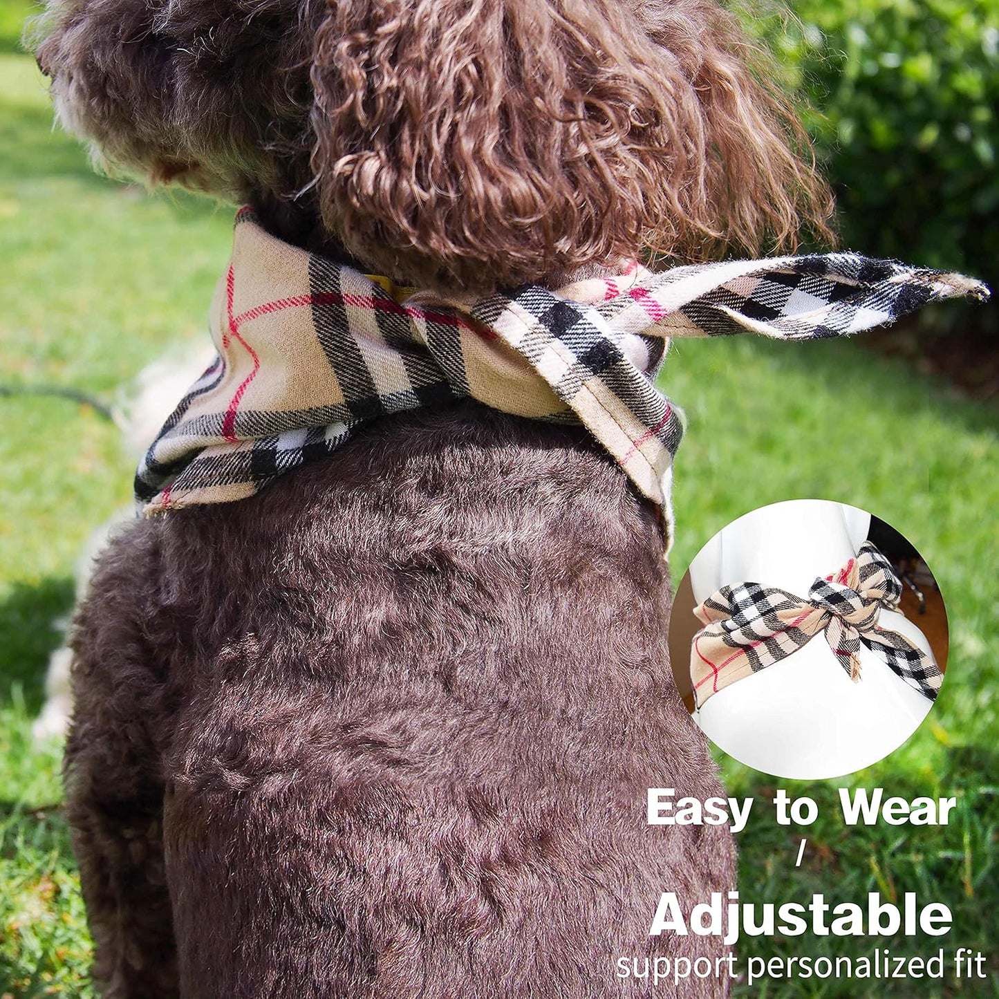 Adjustable Plaid Dog Bandanas,1PC Soft Washable Cotton Triangle Bib Kerchief Scarfs for Small Medium Large Dogs and Cats (Pink, Large)